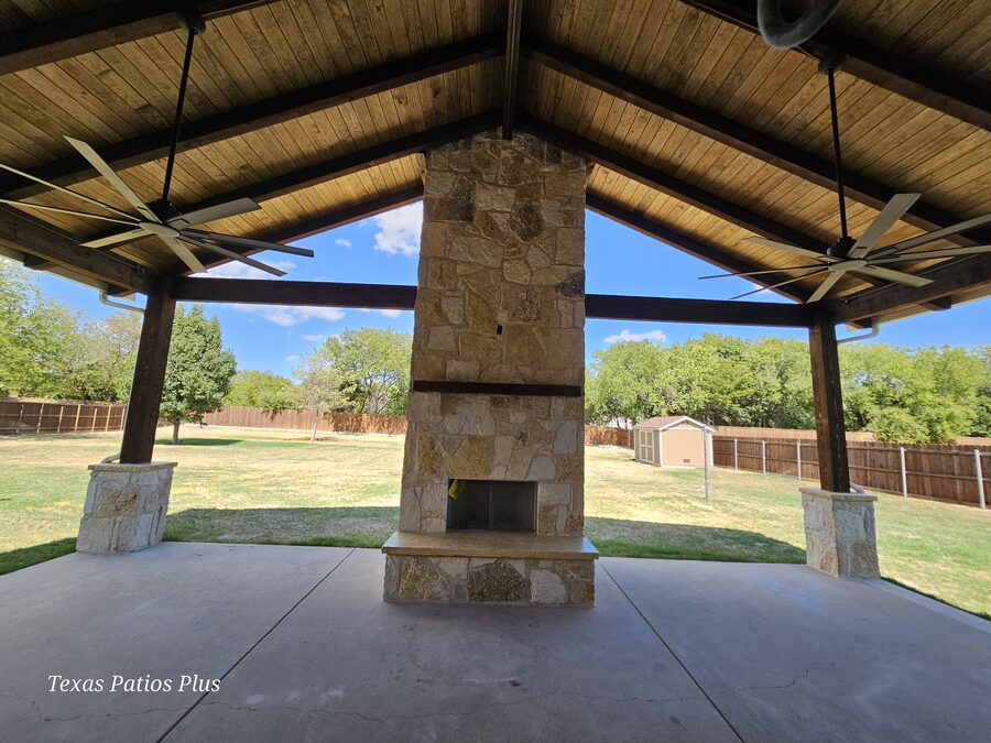Outdoor fireplace built by Texas Patios Plus in south DFW