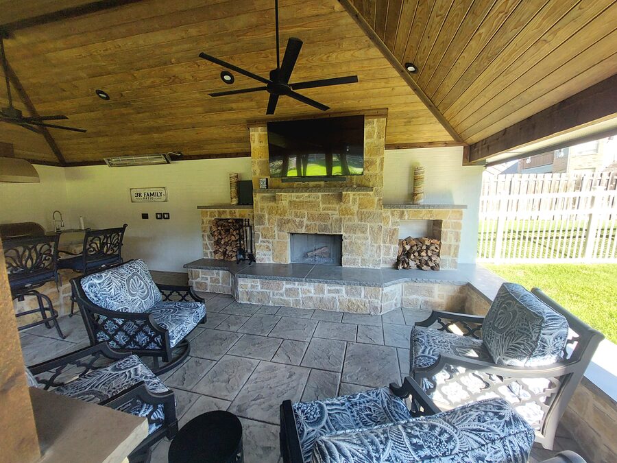 Outdoor fireplace built by Texas Patios Plus in south DFW