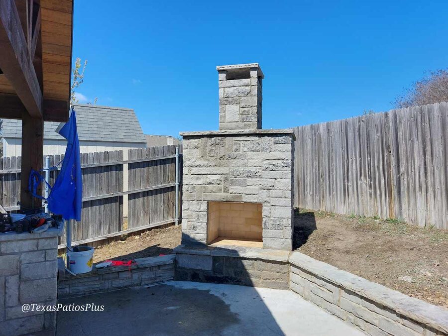 Outdoor fireplace built by Texas Patios Plus in south DFW