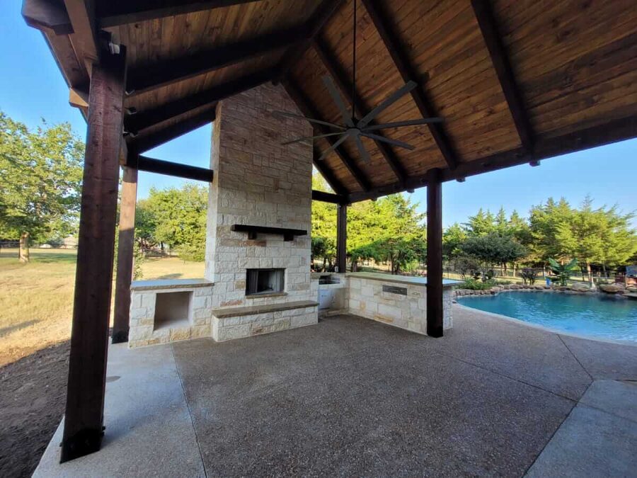 Outdoor fireplace built by Texas Patios Plus in south DFW