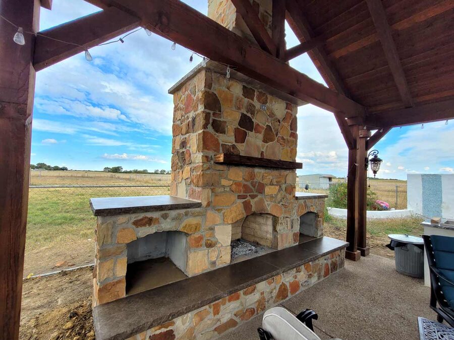 Outdoor fireplace built by Texas Patios Plus in south DFW
