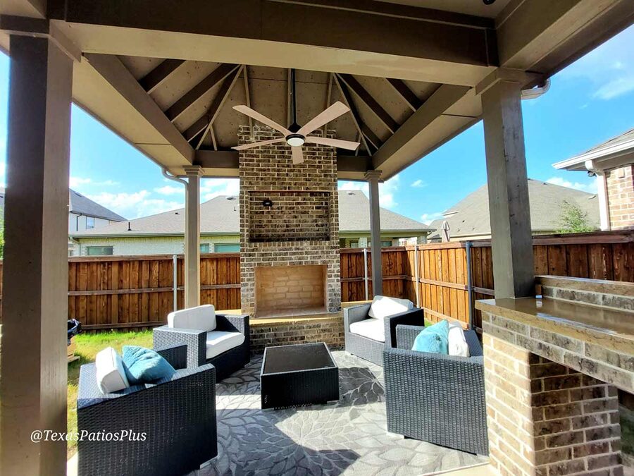 Outdoor fireplace built by Texas Patios Plus in south DFW