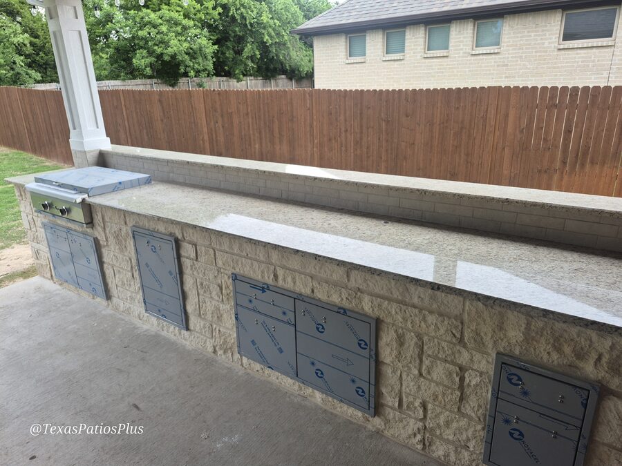 Custom outdoor kitchen built by Texas Patios Plus in south DFW