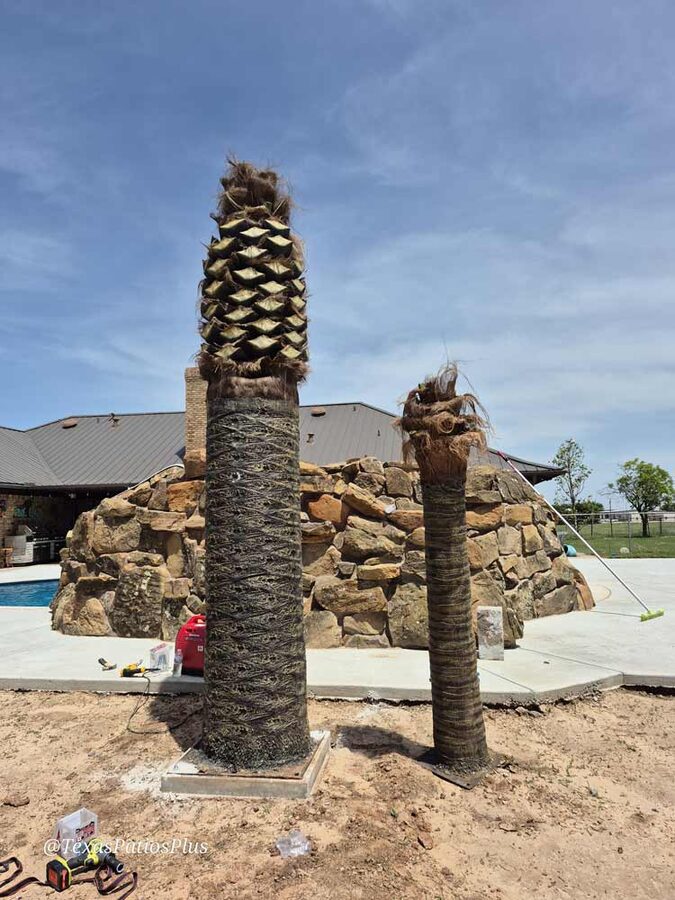 Faux palm trees installed by Texas Patios Plus in south DFW